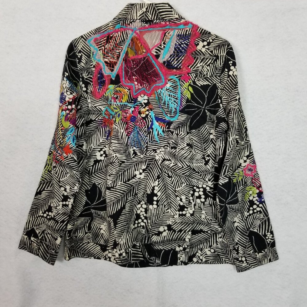 LAURA ASHLEY Ribbon Sequin Accents Leaf Design Denim Jacket Black Small ~ 4450 - Picture 4 of 8